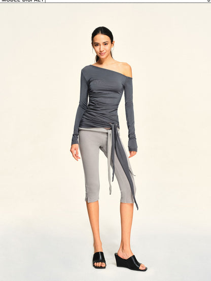 kvkv Asymmetric One Shoulder Ruched Ribbon Spliced Lyocell Women&