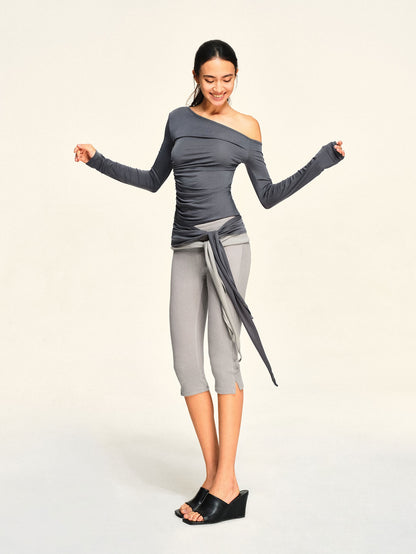 kvkv Asymmetric One Shoulder Ruched Ribbon Spliced Lyocell Women&