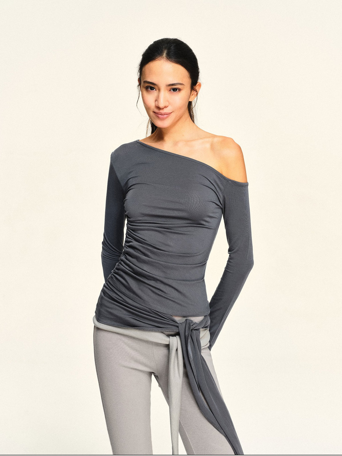 kvkv Asymmetric One Shoulder Ruched Ribbon Spliced Lyocell Women&