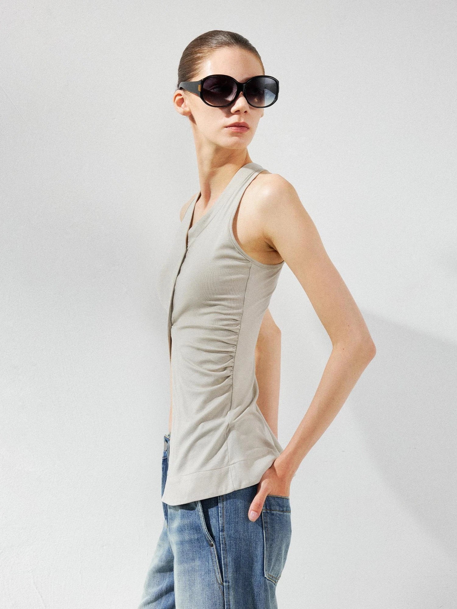 kvkv Asymmetric Pleated Lyocell Camisole Top