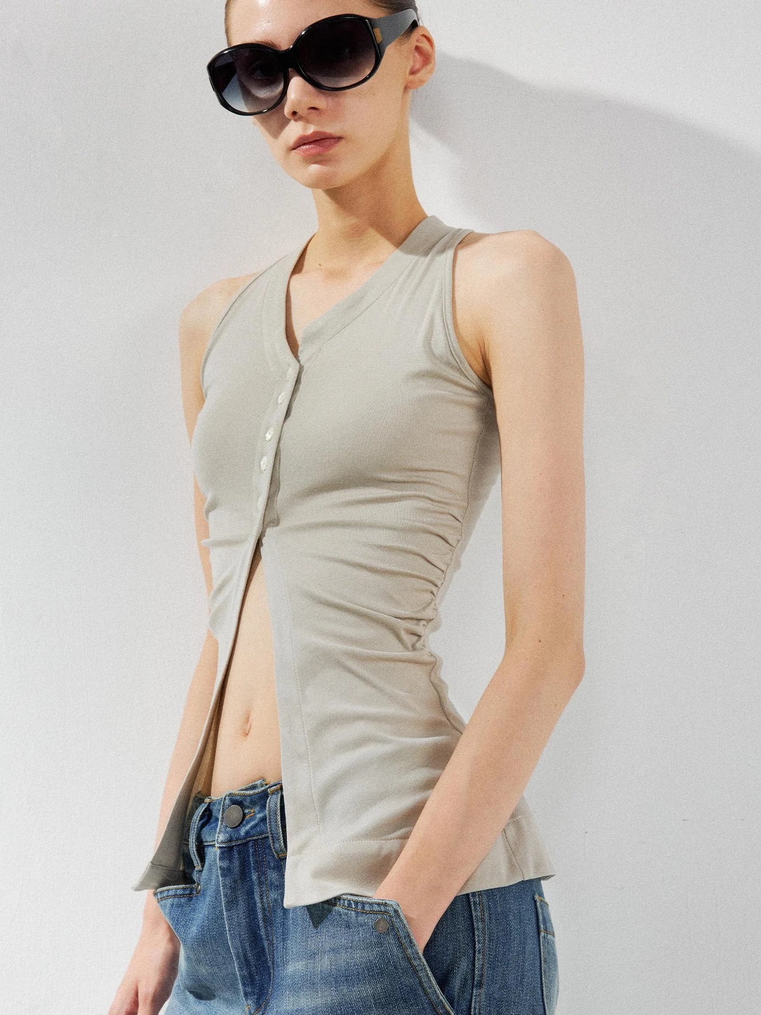 kvkv Asymmetric Pleated Lyocell Camisole Top