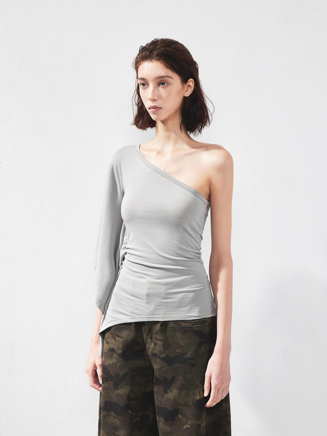 kvkv Asymmetric Sleeveless Single Shoulder Ribbed Top
