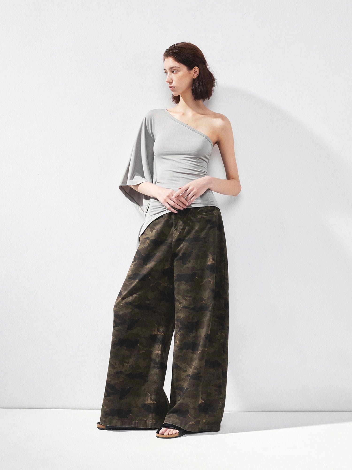 kvkv Asymmetric Sleeveless Single Shoulder Ribbed Top