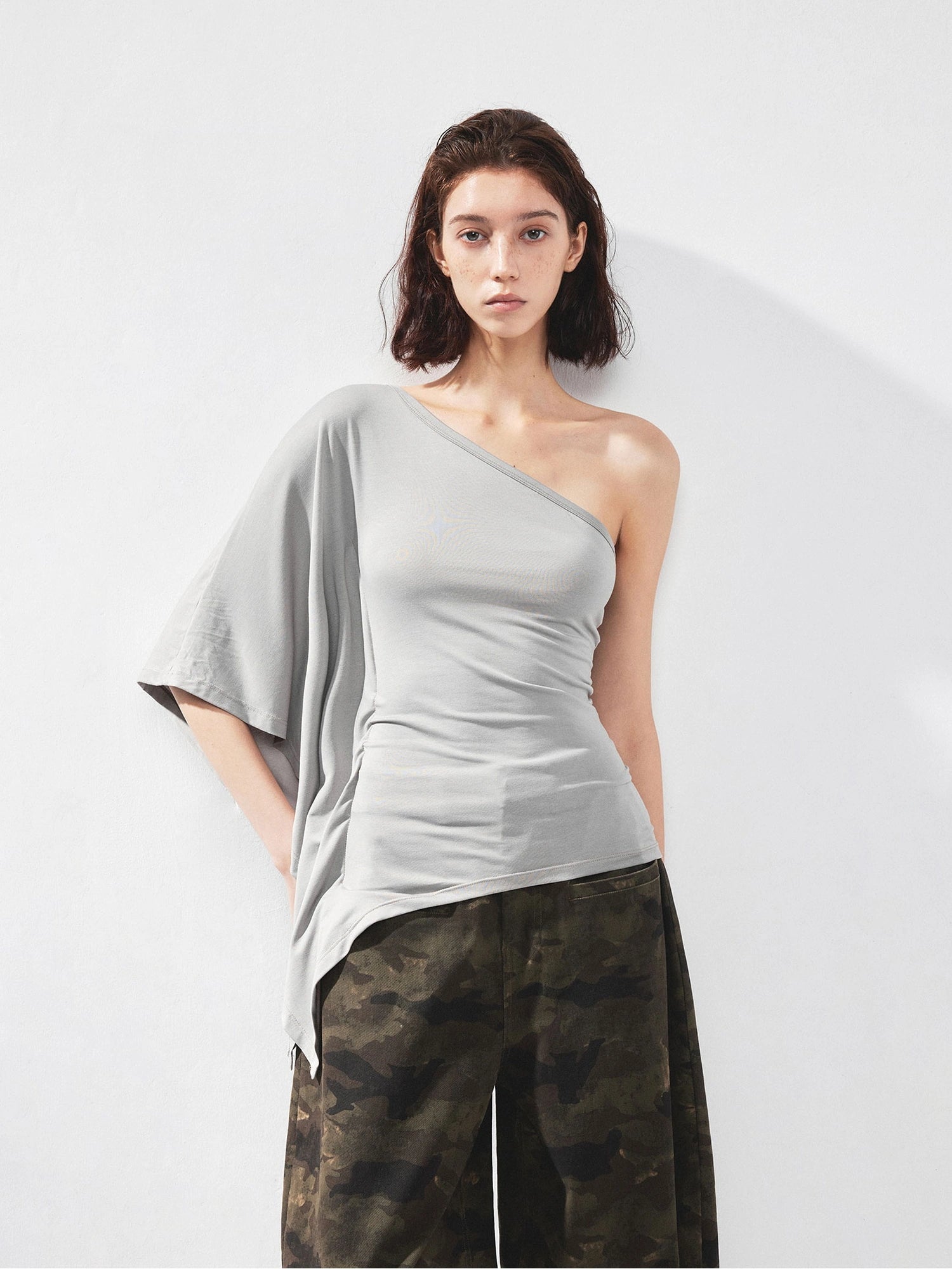 kvkv Asymmetric Sleeveless Single Shoulder Ribbed Top