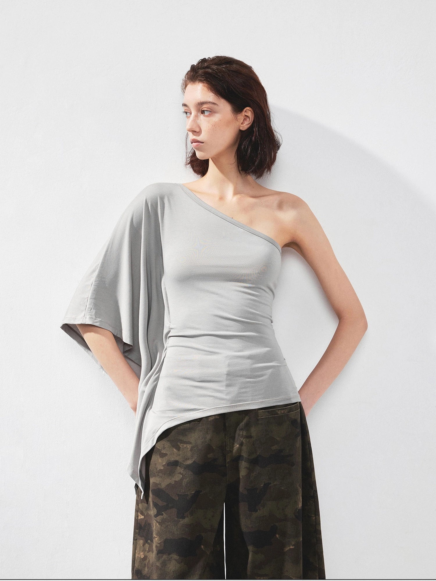kvkv Asymmetric Sleeveless Single Shoulder Ribbed Top