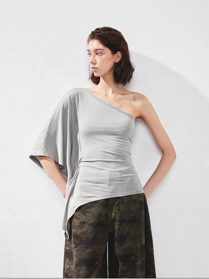 kvkv Asymmetric Sleeveless Single Shoulder Ribbed Top
