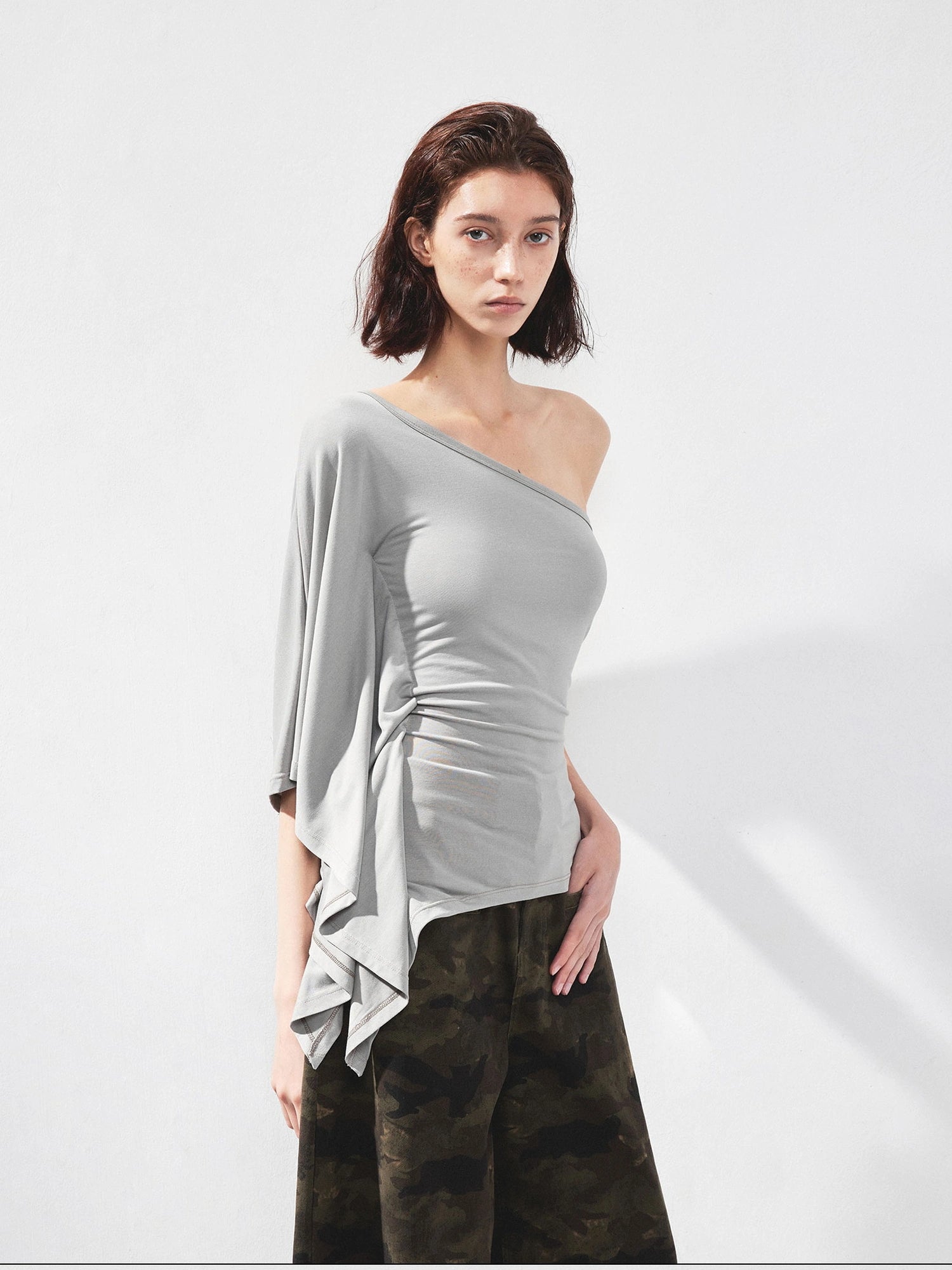 kvkv Asymmetric Sleeveless Single Shoulder Ribbed Top