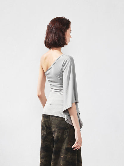 kvkv Asymmetric Sleeveless Single Shoulder Ribbed Top