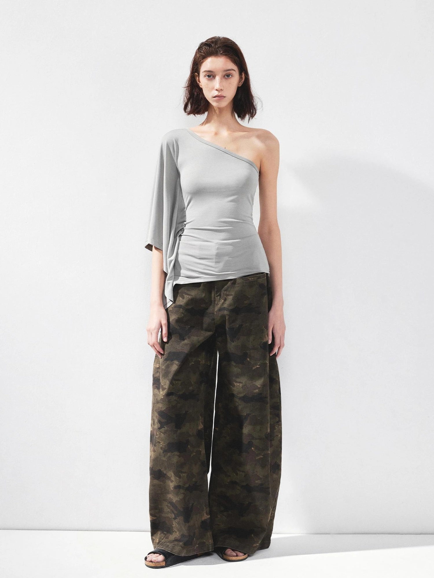 kvkv Asymmetric Sleeveless Single Shoulder Ribbed Top