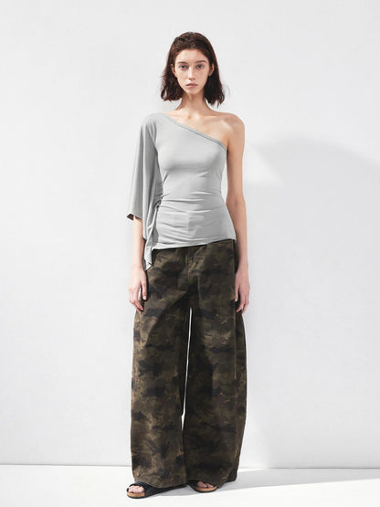 kvkv Asymmetric Sleeveless Single Shoulder Ribbed Top