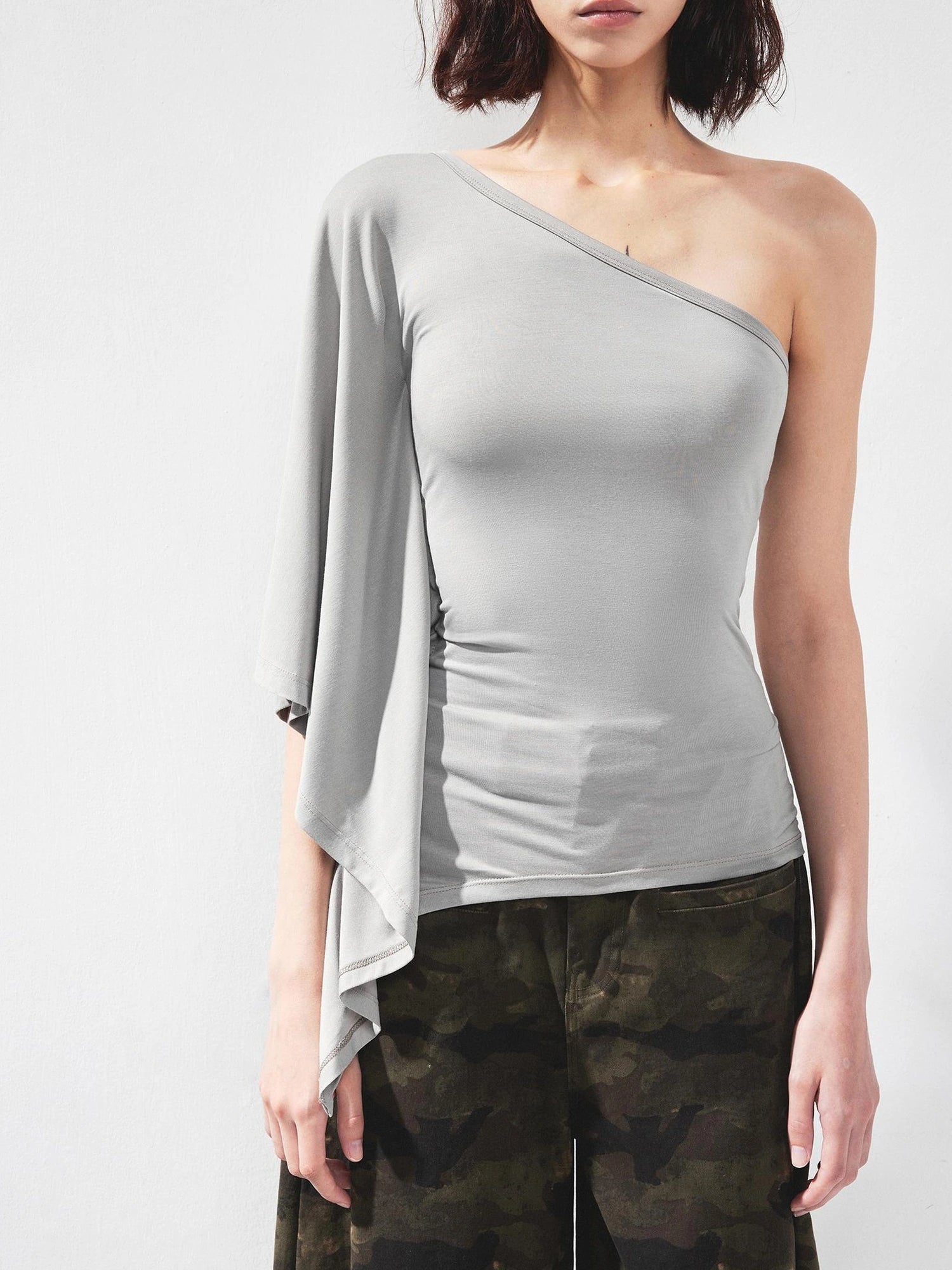 kvkv Asymmetric Sleeveless Single Shoulder Ribbed Top