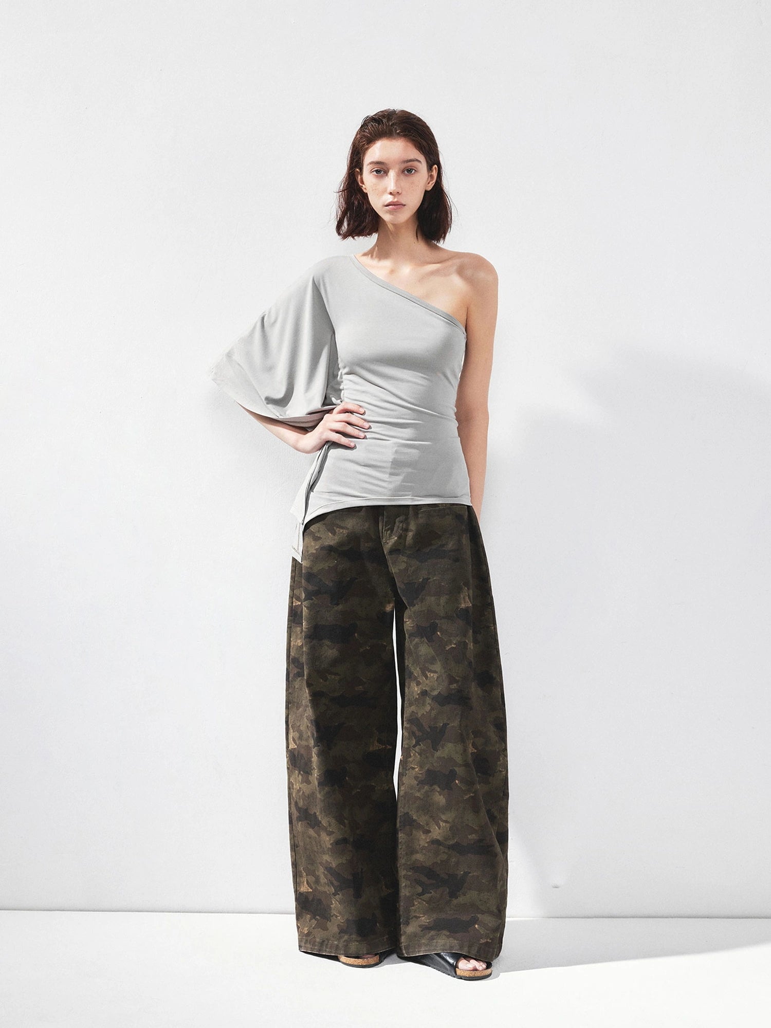 kvkv Asymmetric Sleeveless Single Shoulder Ribbed Top