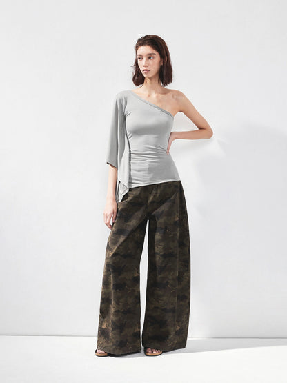 kvkv Asymmetric Sleeveless Single Shoulder Ribbed Top