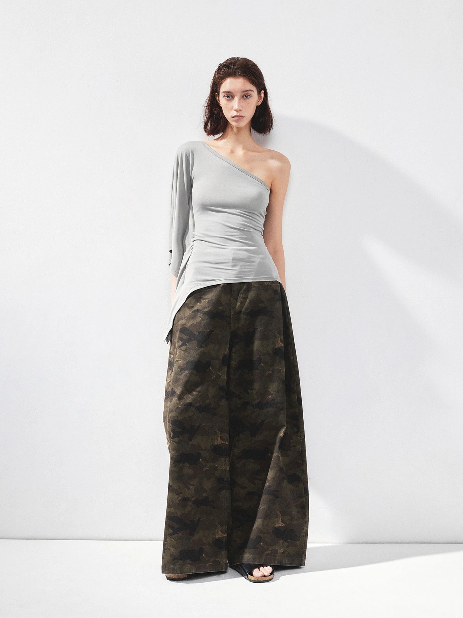 kvkv Asymmetric Sleeveless Single Shoulder Ribbed Top