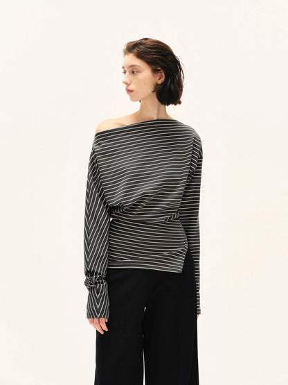 kvkv Asymmetric Stripe Cut Out Top