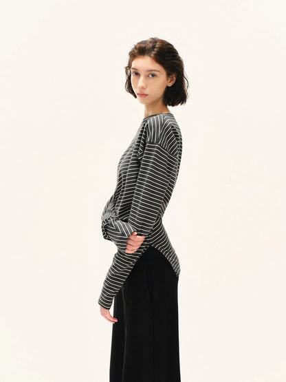 kvkv Asymmetric Stripe Cut Out Top