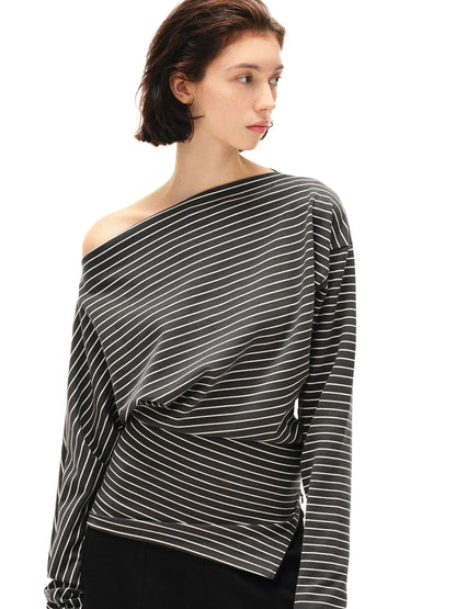 kvkv Asymmetric Stripe Cut Out Top