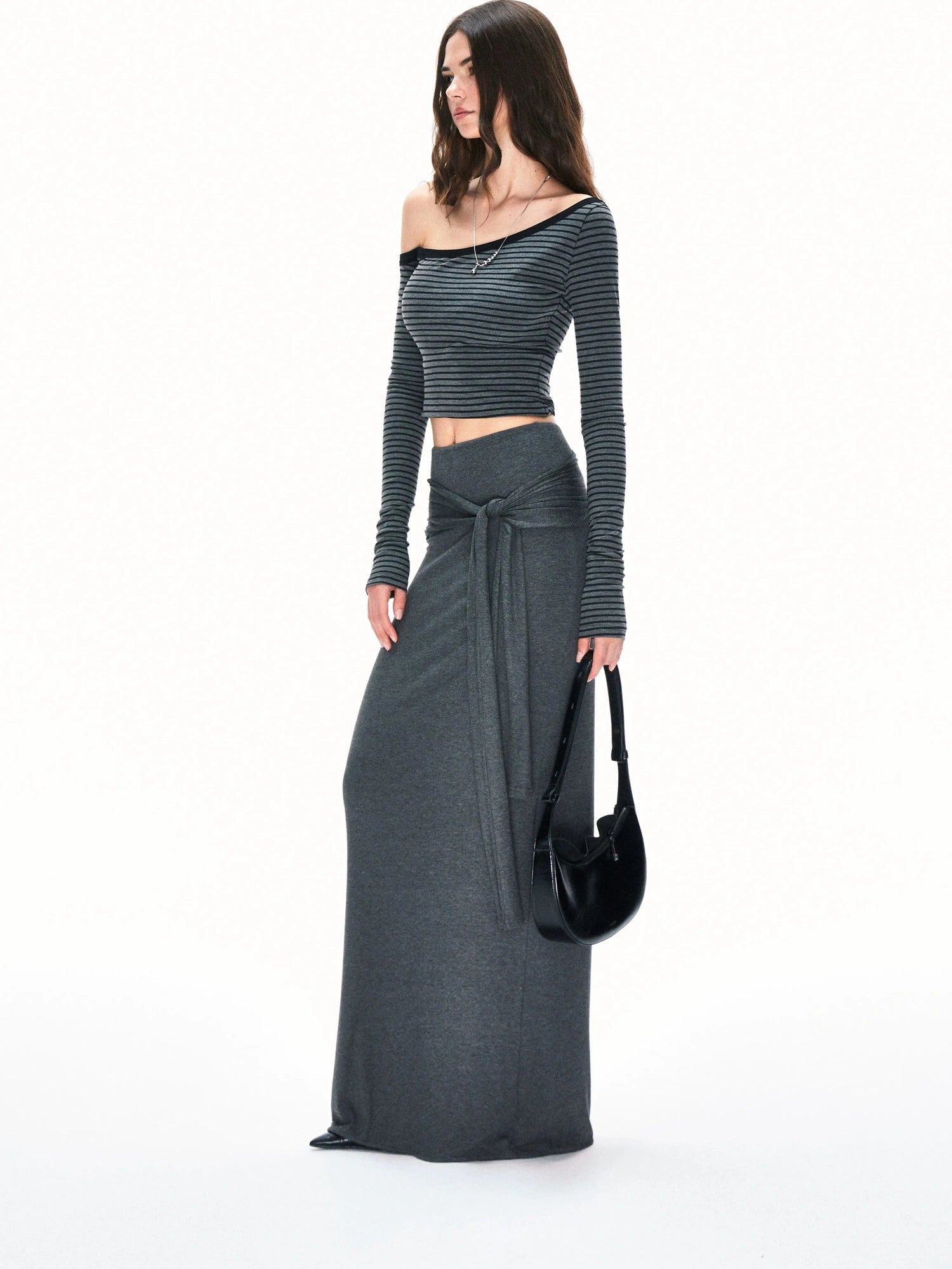 kvkv Asymmetric Stripe Fitted Long Sleeve Top