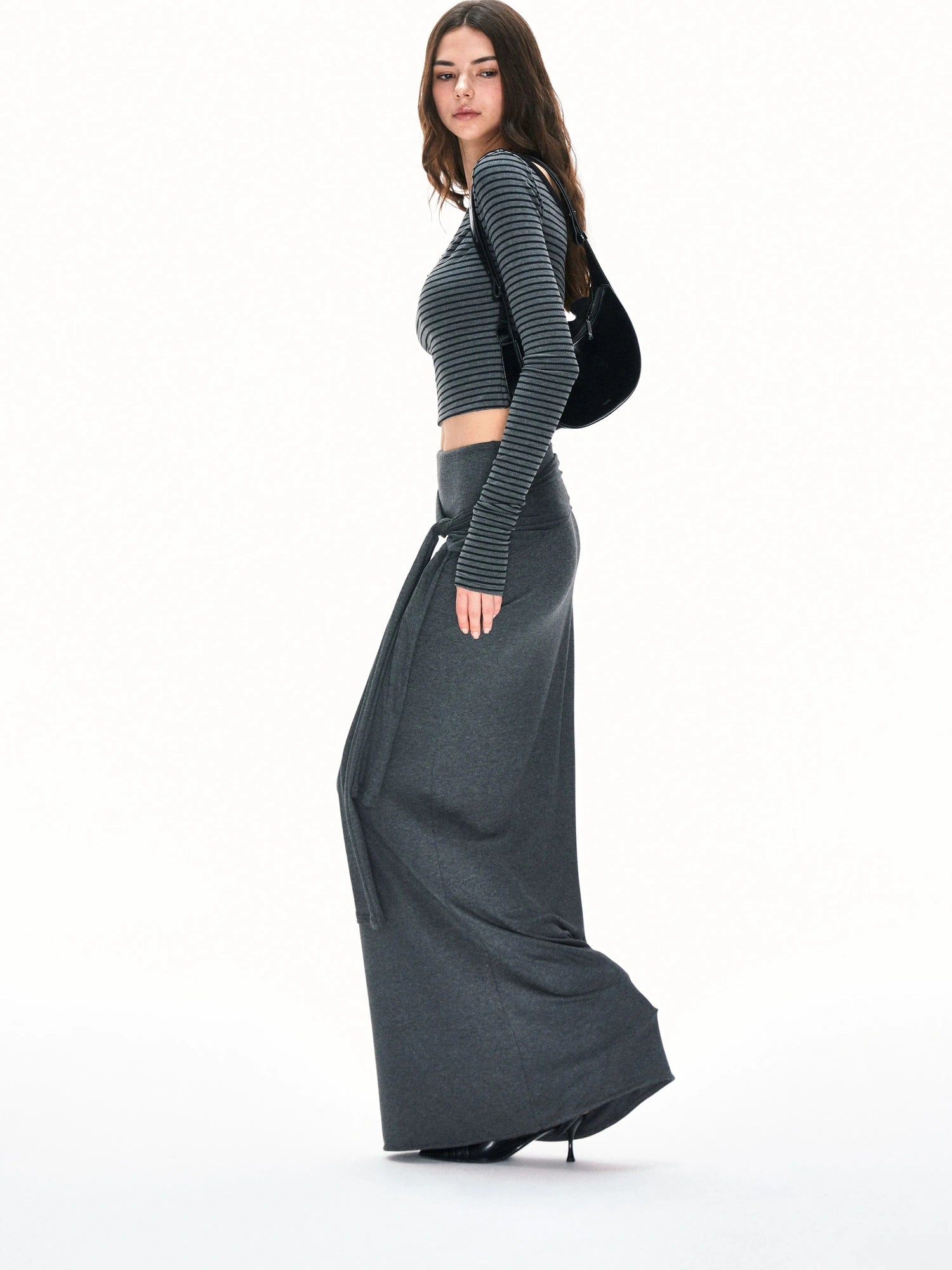kvkv Asymmetric Stripe Fitted Long Sleeve Top
