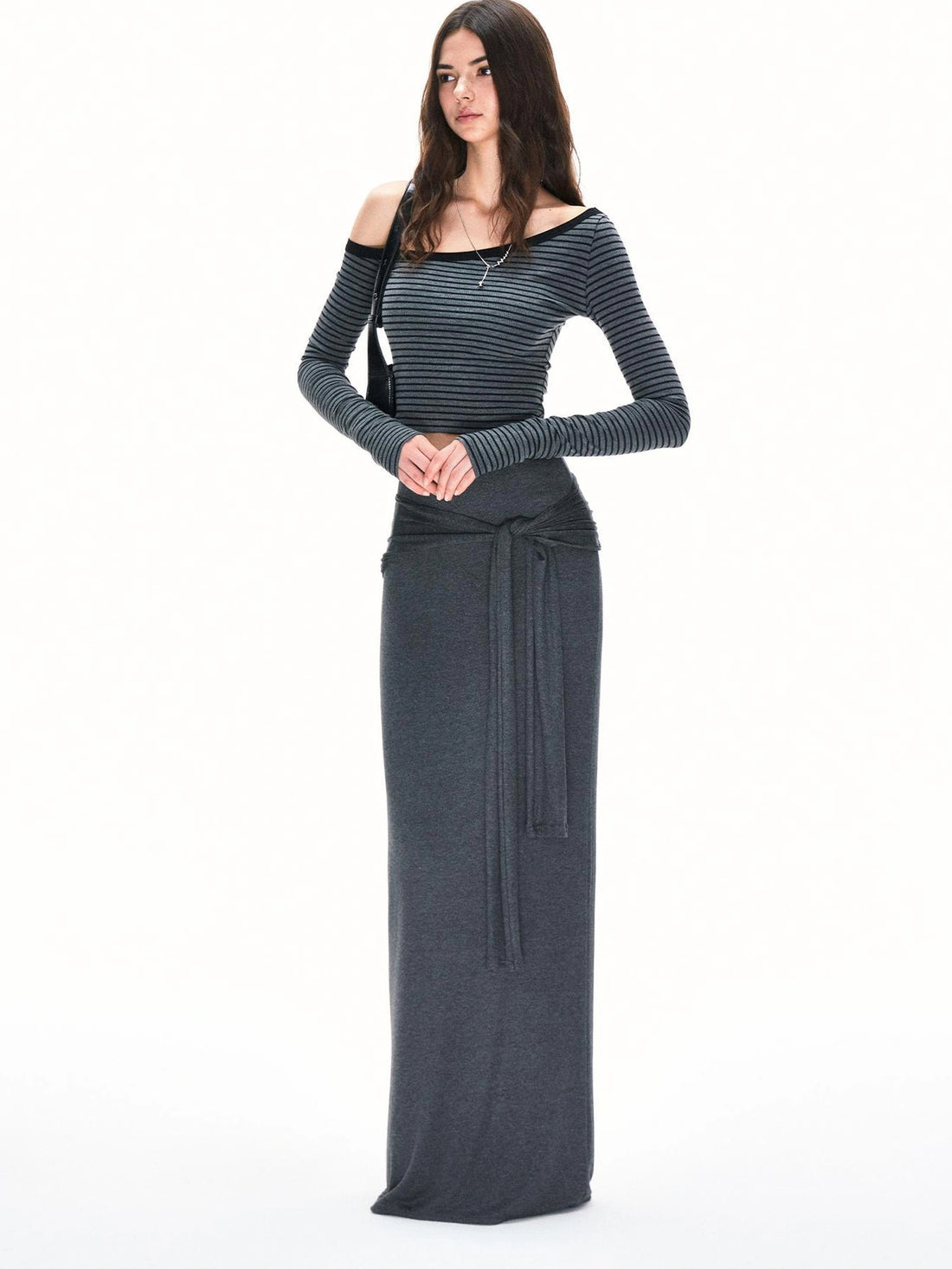 kvkv Asymmetric Stripe Fitted Long Sleeve Top