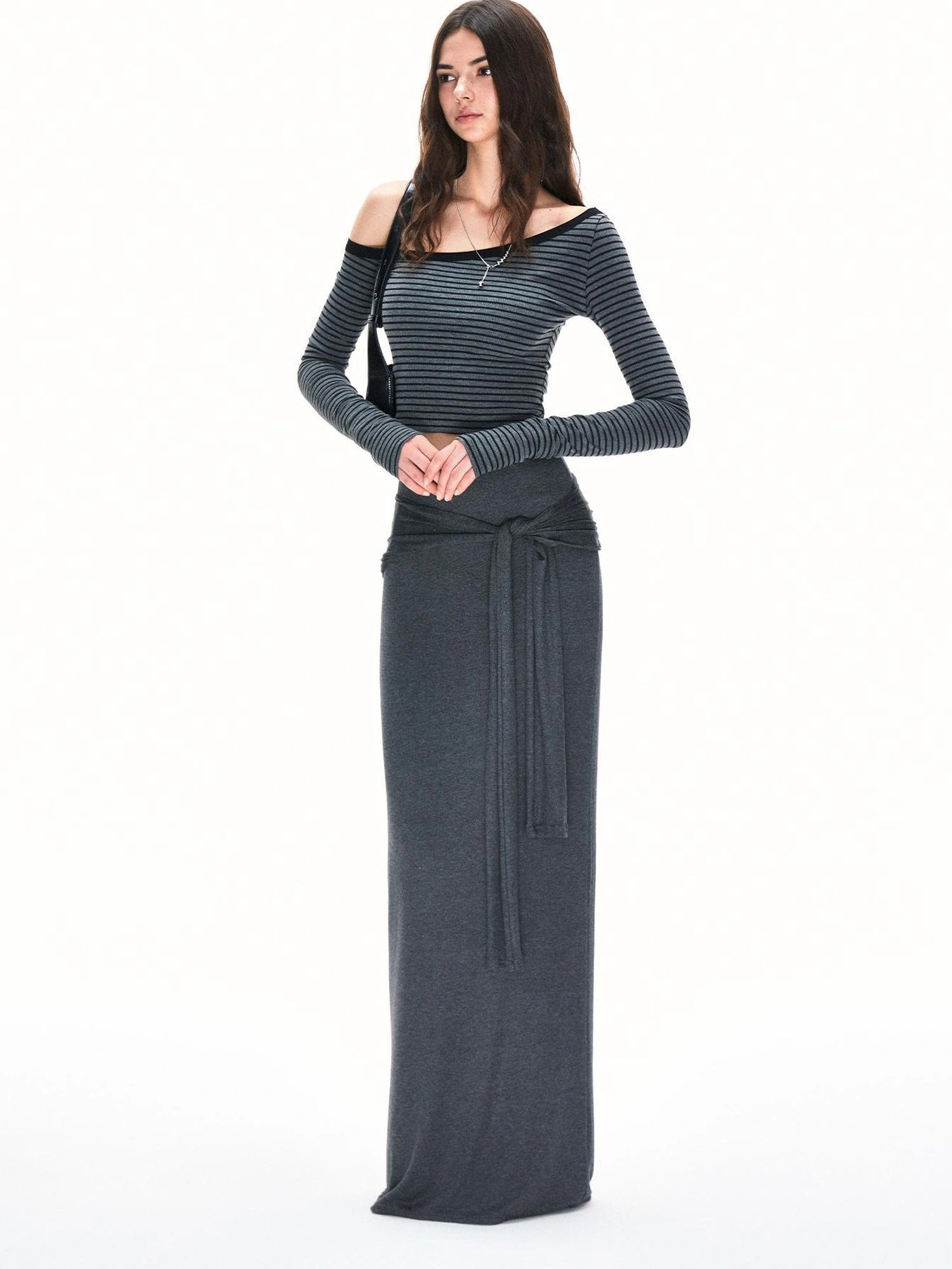 kvkv Asymmetric Stripe Fitted Long Sleeve Top