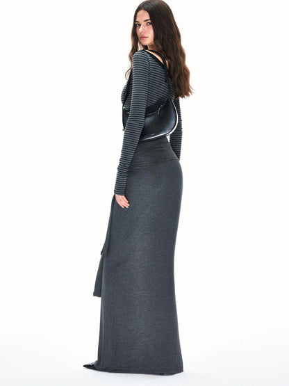 kvkv Asymmetric Stripe Fitted Long Sleeve Top