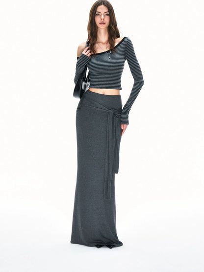 kvkv Asymmetric Stripe Fitted Long Sleeve Top