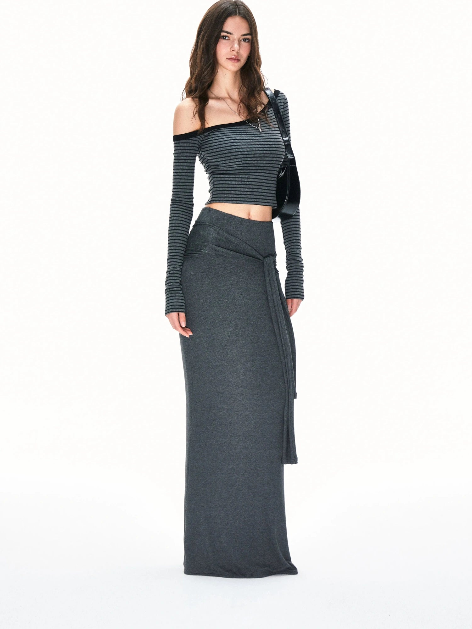 kvkv Asymmetric Stripe Fitted Long Sleeve Top
