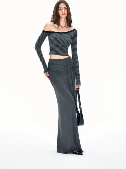 kvkv Asymmetric Stripe Fitted Long Sleeve Top