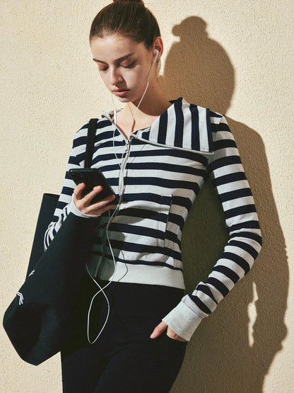 kvkv Asymmetric Stripe Hooded Sweatshirt
