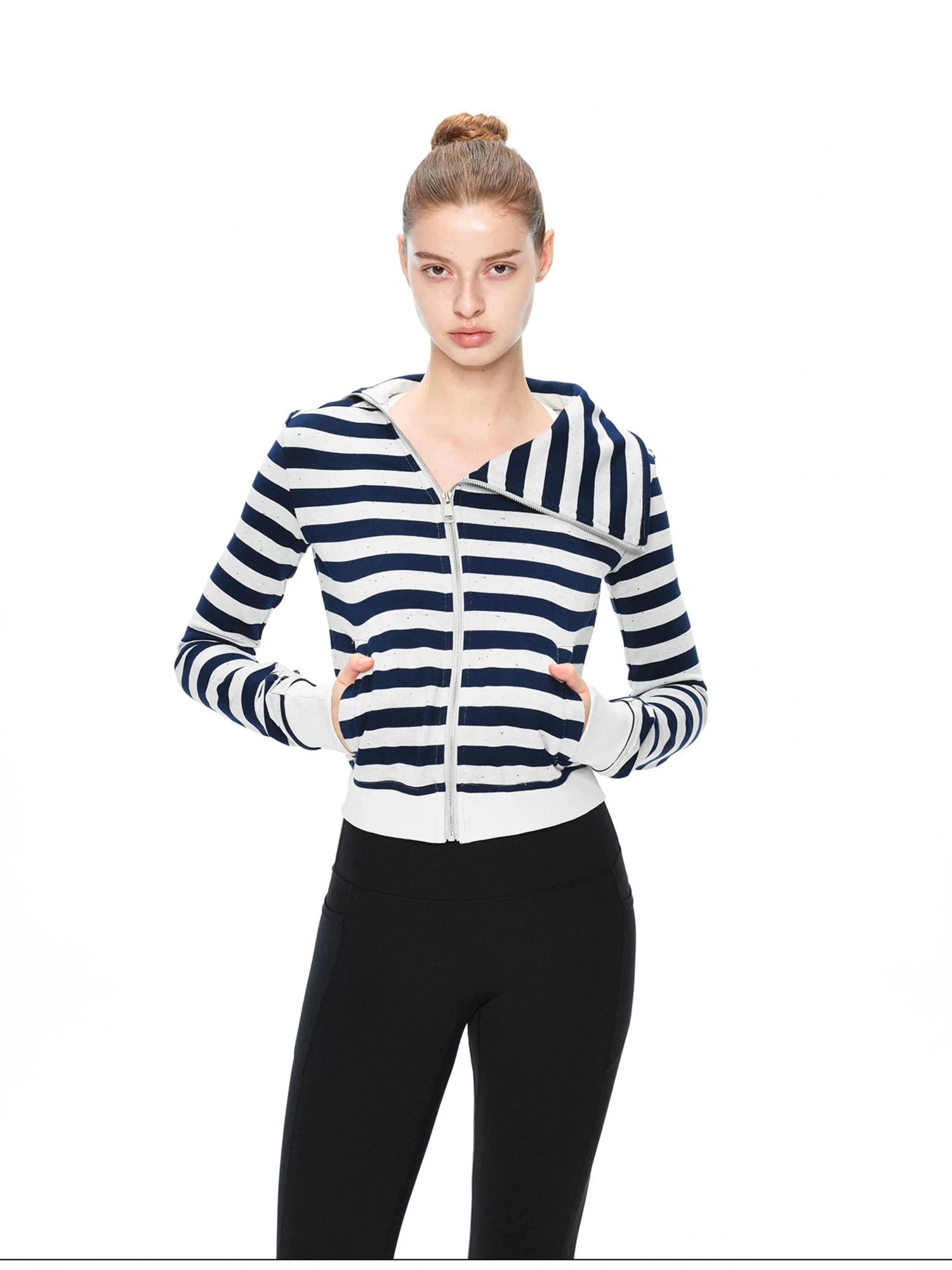 kvkv Asymmetric Stripe Hooded Sweatshirt