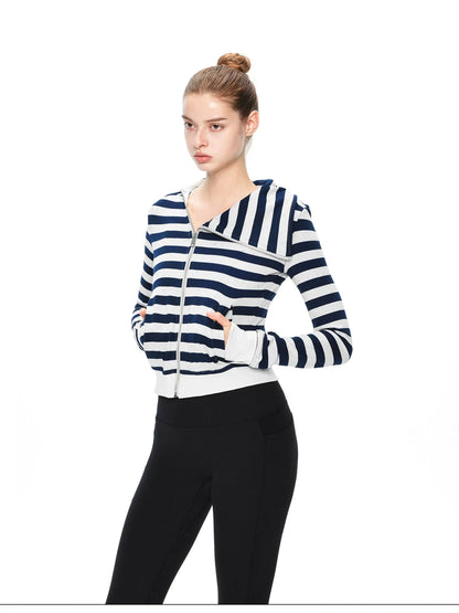 kvkv Asymmetric Stripe Hooded Sweatshirt