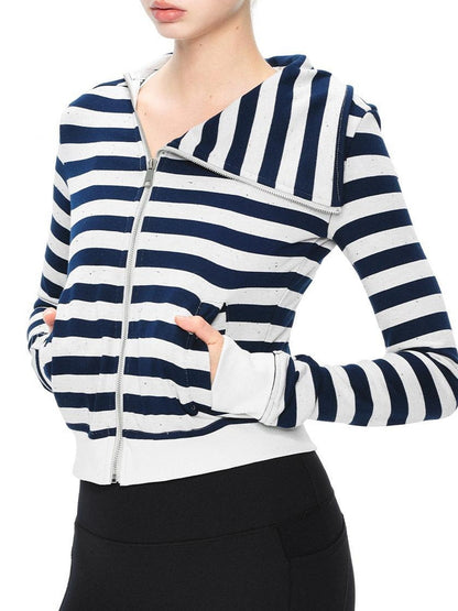 kvkv Asymmetric Stripe Hooded Sweatshirt