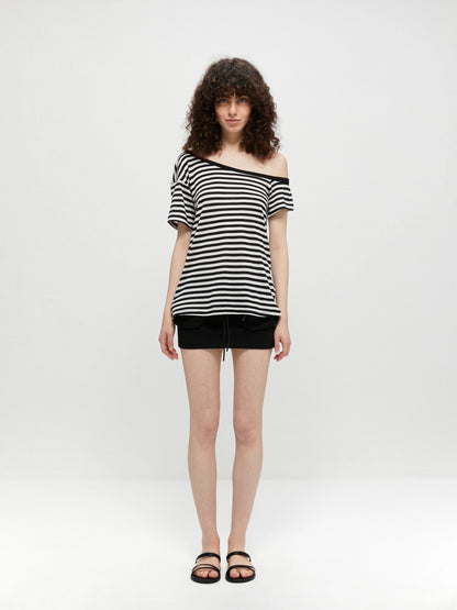 kvkv Asymmetric Stripe Knit V-neck T-shirt Long Sleeve