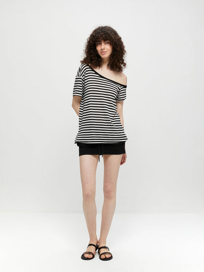 kvkv Asymmetric Stripe Knit V-neck T-shirt Long Sleeve
