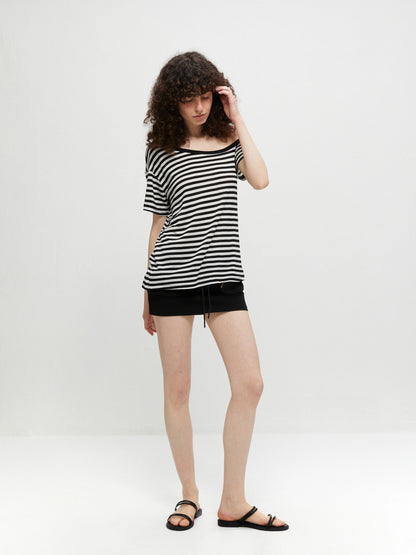 kvkv Asymmetric Stripe Knit V-neck T-shirt Long Sleeve