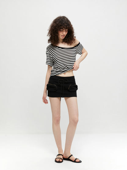 kvkv Asymmetric Stripe Knit V-neck T-shirt Long Sleeve