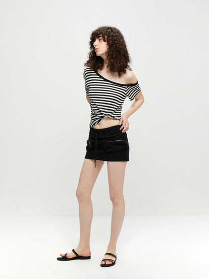 kvkv Asymmetric Stripe Knit V-neck T-shirt Long Sleeve