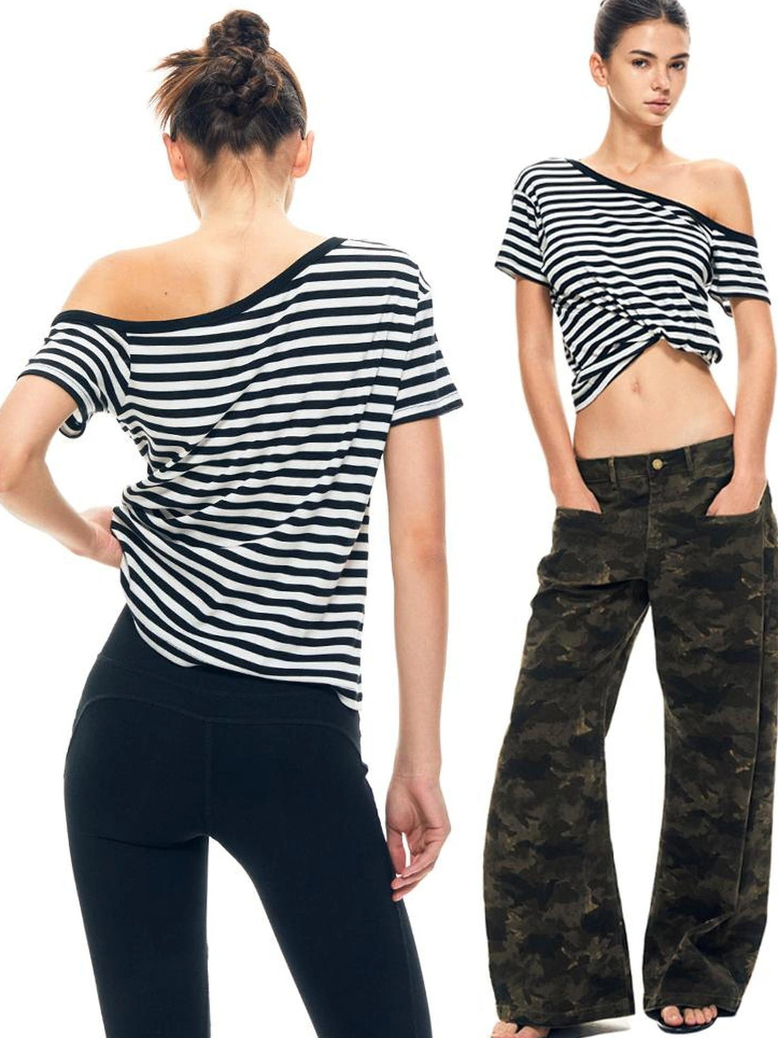 kvkv Asymmetric Stripe Knit V-neck T-shirt Long Sleeve