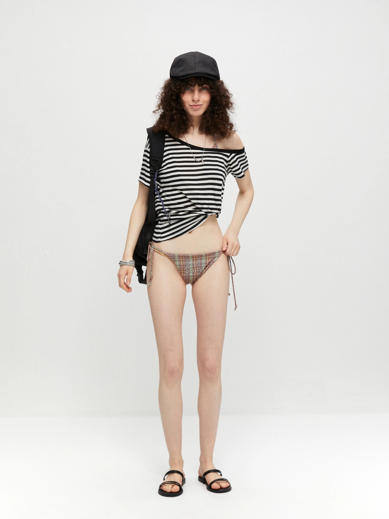 kvkv Asymmetric Stripe Knit V-neck T-shirt Long Sleeve