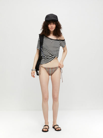 kvkv Asymmetric Stripe Knit V-neck T-shirt Long Sleeve