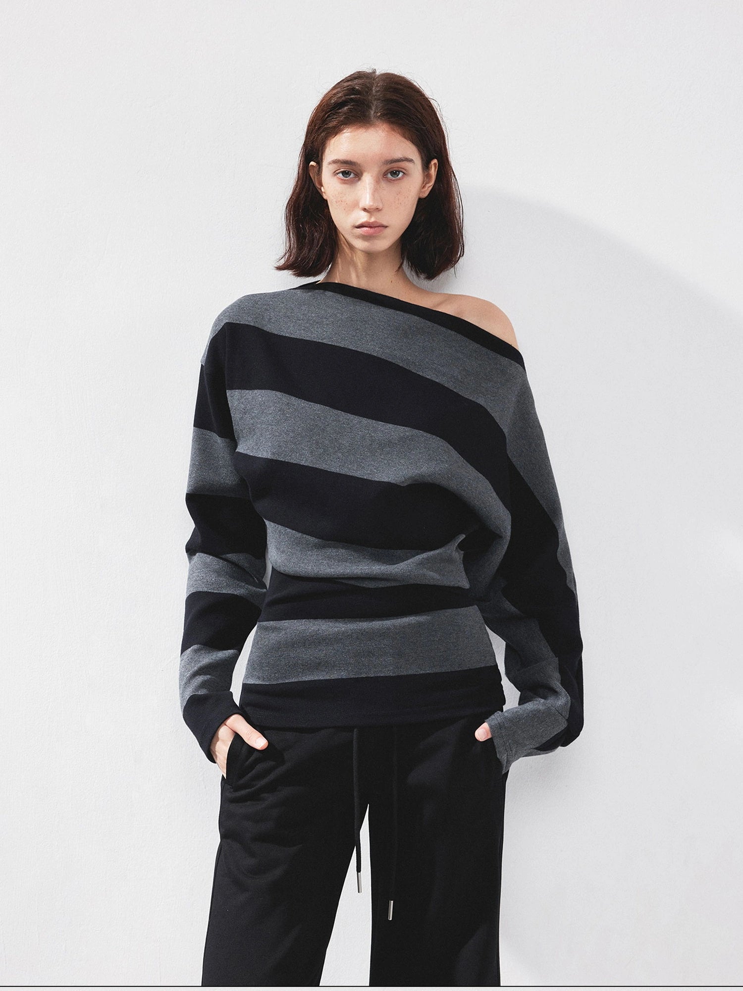 Asymmetric Striped Off Shoulder Top
