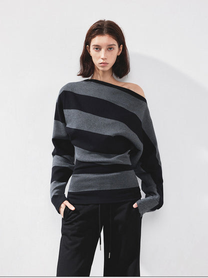 Asymmetric Striped Off Shoulder Top
