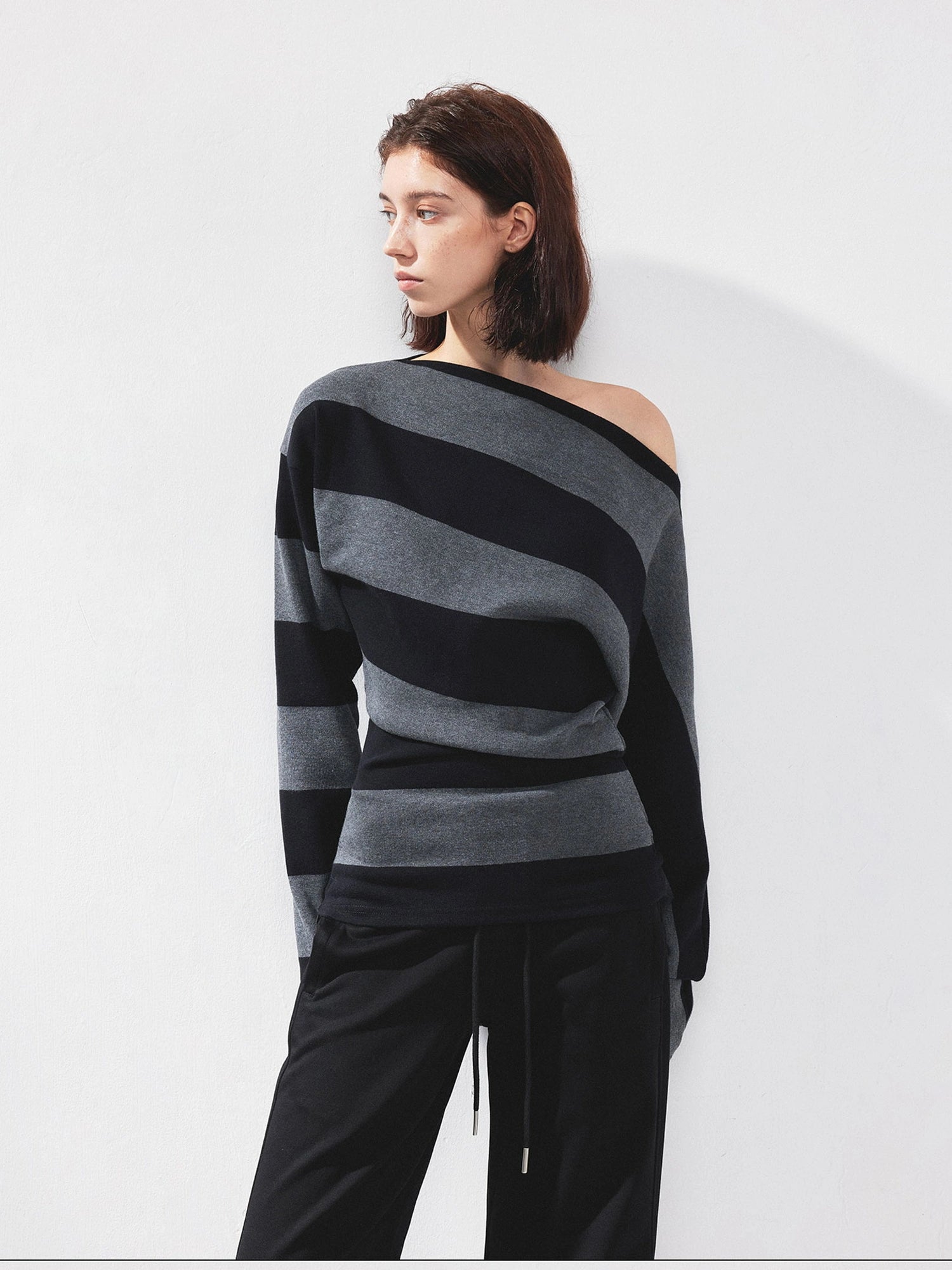 Asymmetric Striped Off Shoulder Top