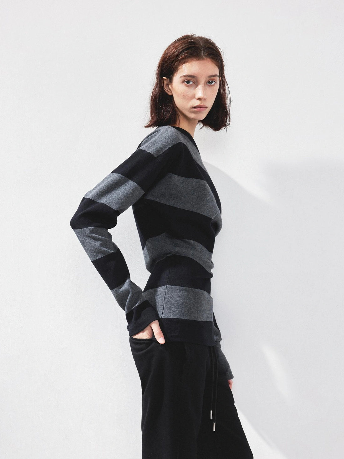 Asymmetric Striped Off Shoulder Top