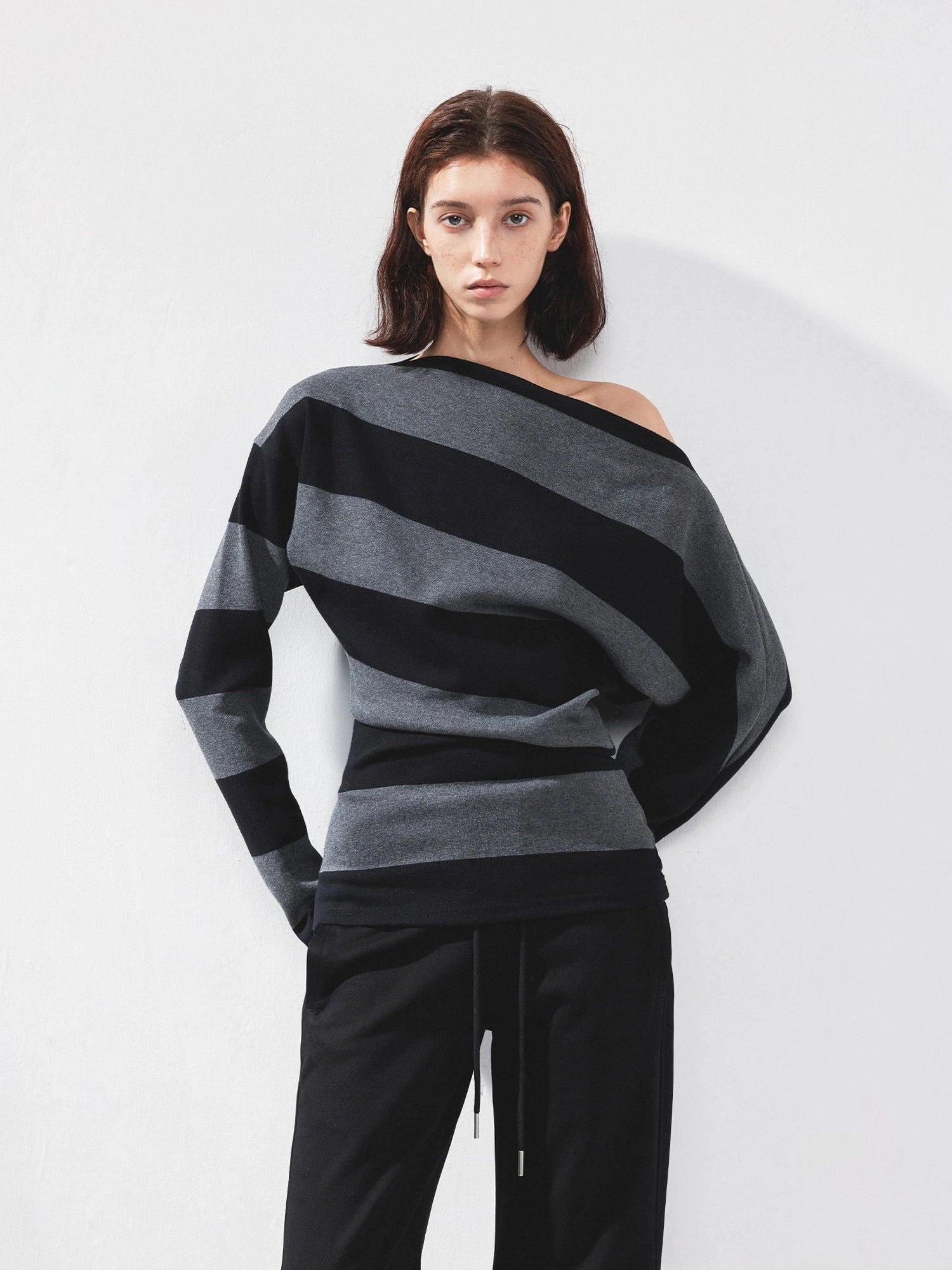 Asymmetric Striped Off Shoulder Top