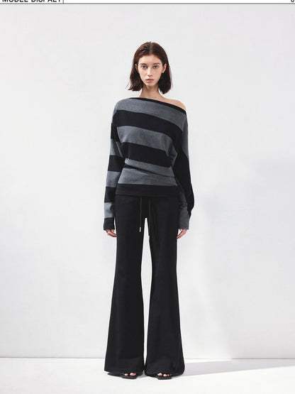 Asymmetric Striped Off Shoulder Top