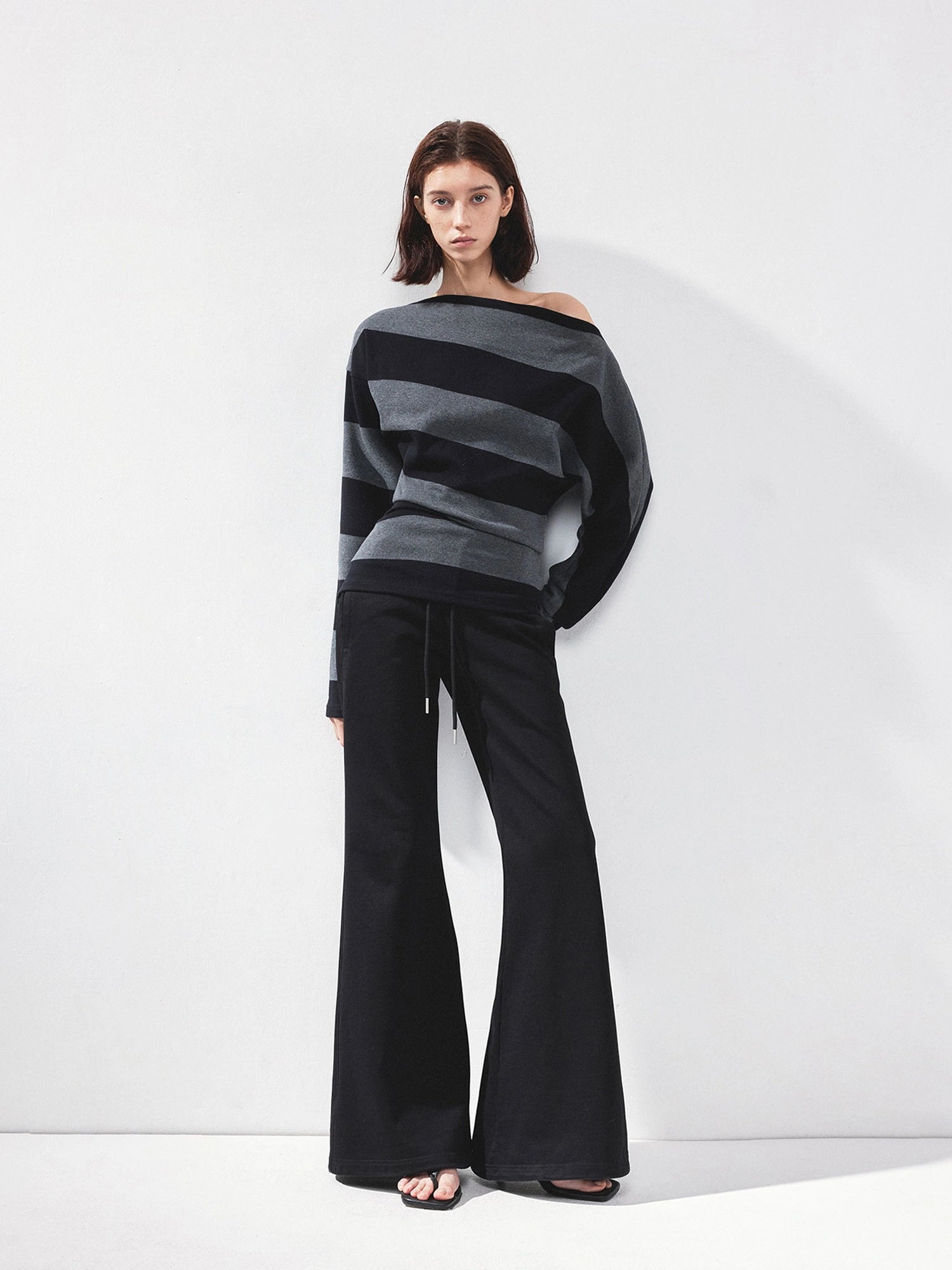 Asymmetric Striped Off Shoulder Top