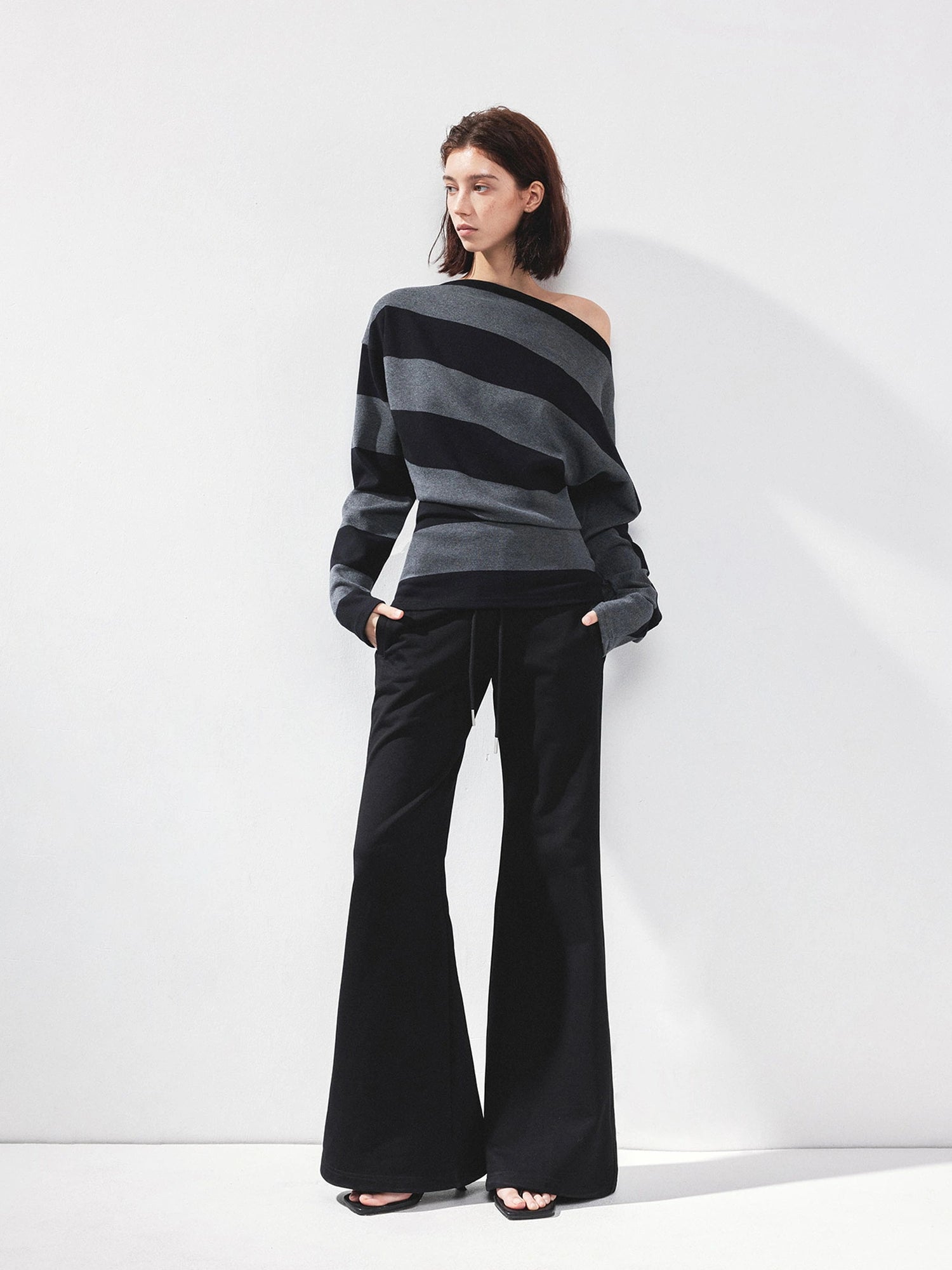 Asymmetric Striped Off Shoulder Top