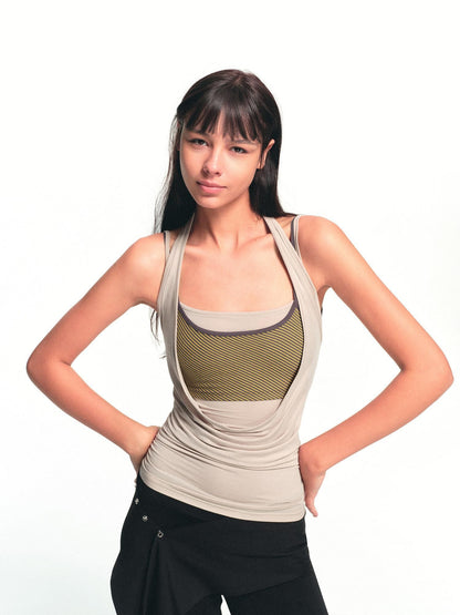kvkv Beige Detachable Three Piece Striped Cowl Layered Women&